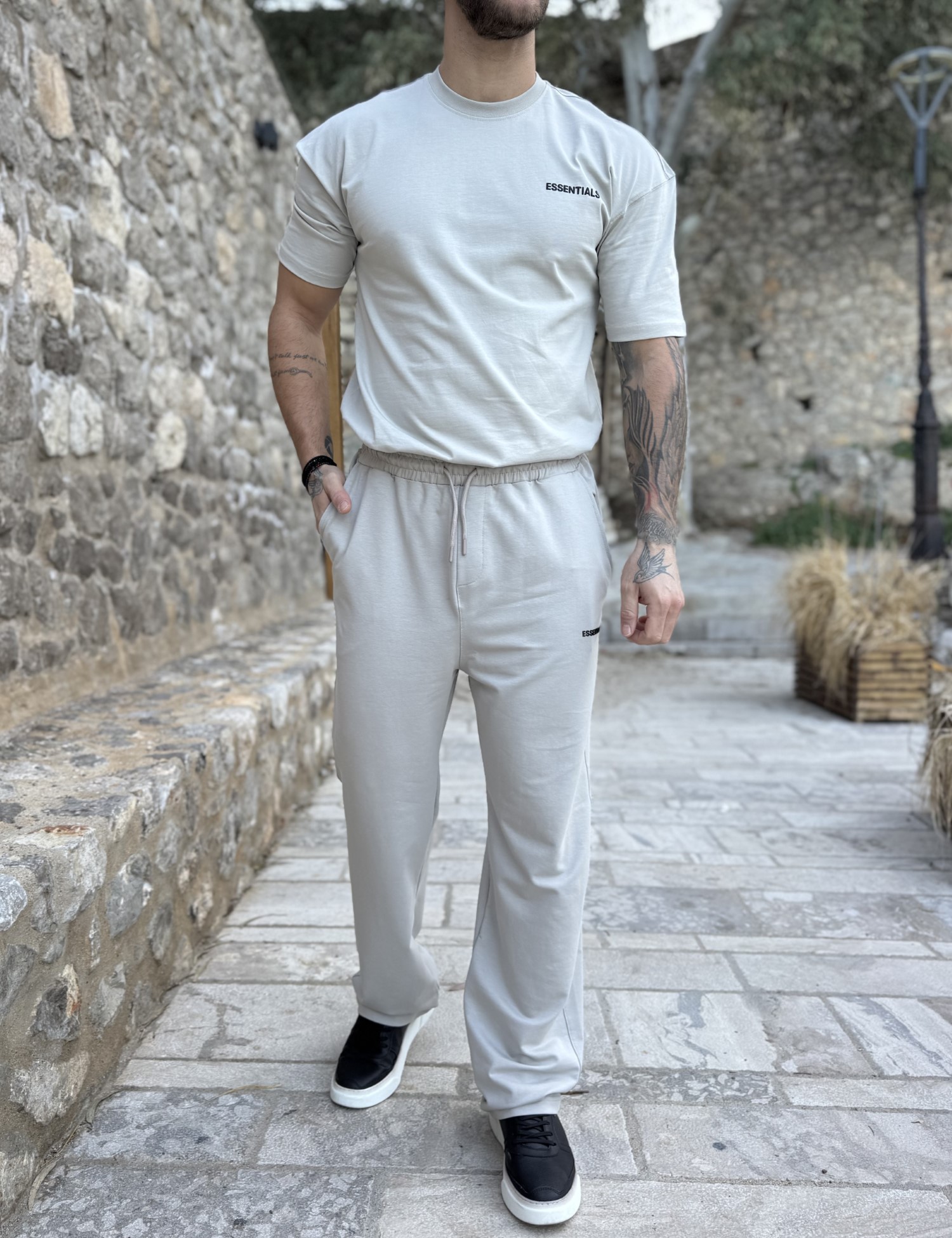 Ανδρική γκρι φόρμα ίσια με λογότυπο στο πλάι ES307 φωτογραφία